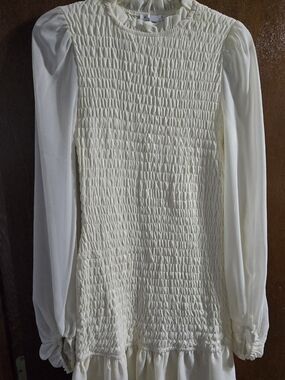 HYFVE Cream Smocked Long Sleeve Blouse